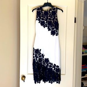 Alice + Olivia white asymmetric black accent dress